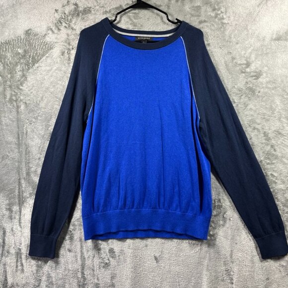 Banana Republic Sweater Mens Large Blue Colorblock Luxury Silk Cashmere Cotton - Picture 1 of 5